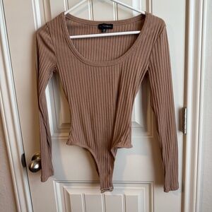 Ribbed Long Sleeve Bodysuit - Tan